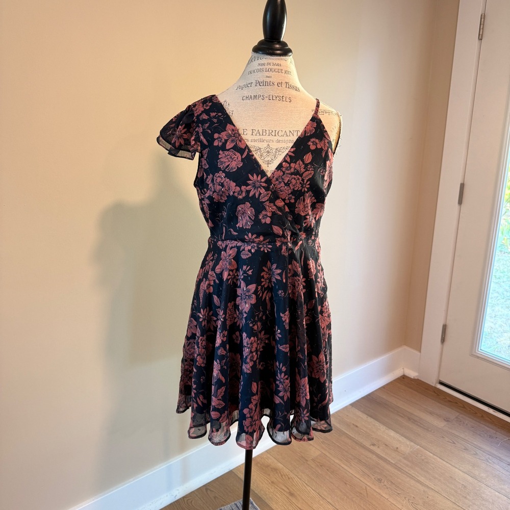 Lulus Blue/Pink Floral Fit and Flare Cocktail Dress Size XL NWT